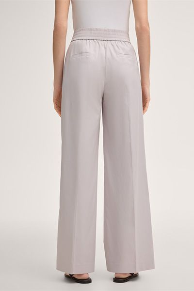 Palazzo-Hose aus Baumwollstretch mit Bundfalte in Beige