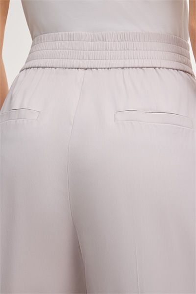 Palazzo-Hose aus Baumwollstretch mit Bundfalte in Beige