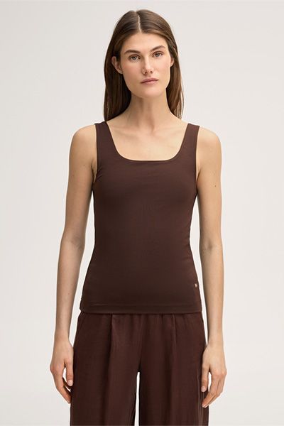 e+mode Dunkelbraunes Lyocell-Stretch Tanktop mit Carrée-Ausschnitt