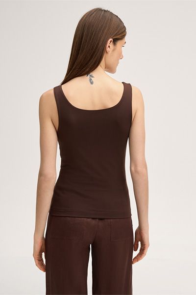 e+mode Dunkelbraunes Lyocell-Stretch Tanktop mit Carrée-Ausschnitt