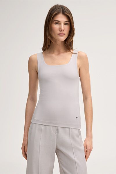 Marc Cain Lyocell Stretch-Top Beige Eckiger Ausschnitt Slim Fit