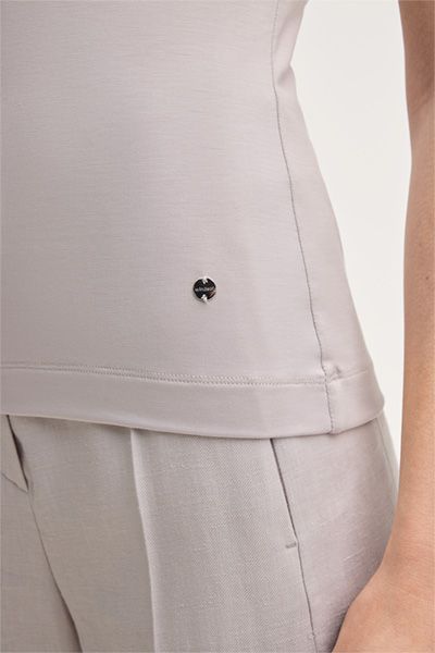 Marc Cain Lyocell Stretch-Top Beige Eckiger Ausschnitt Slim Fit