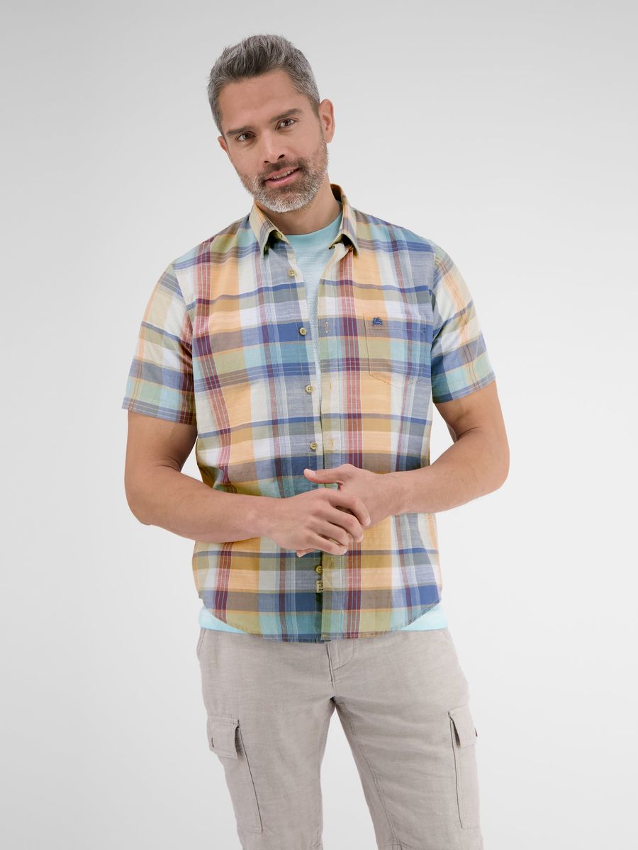 Kurzarm Kariertes Button-Up Hemd