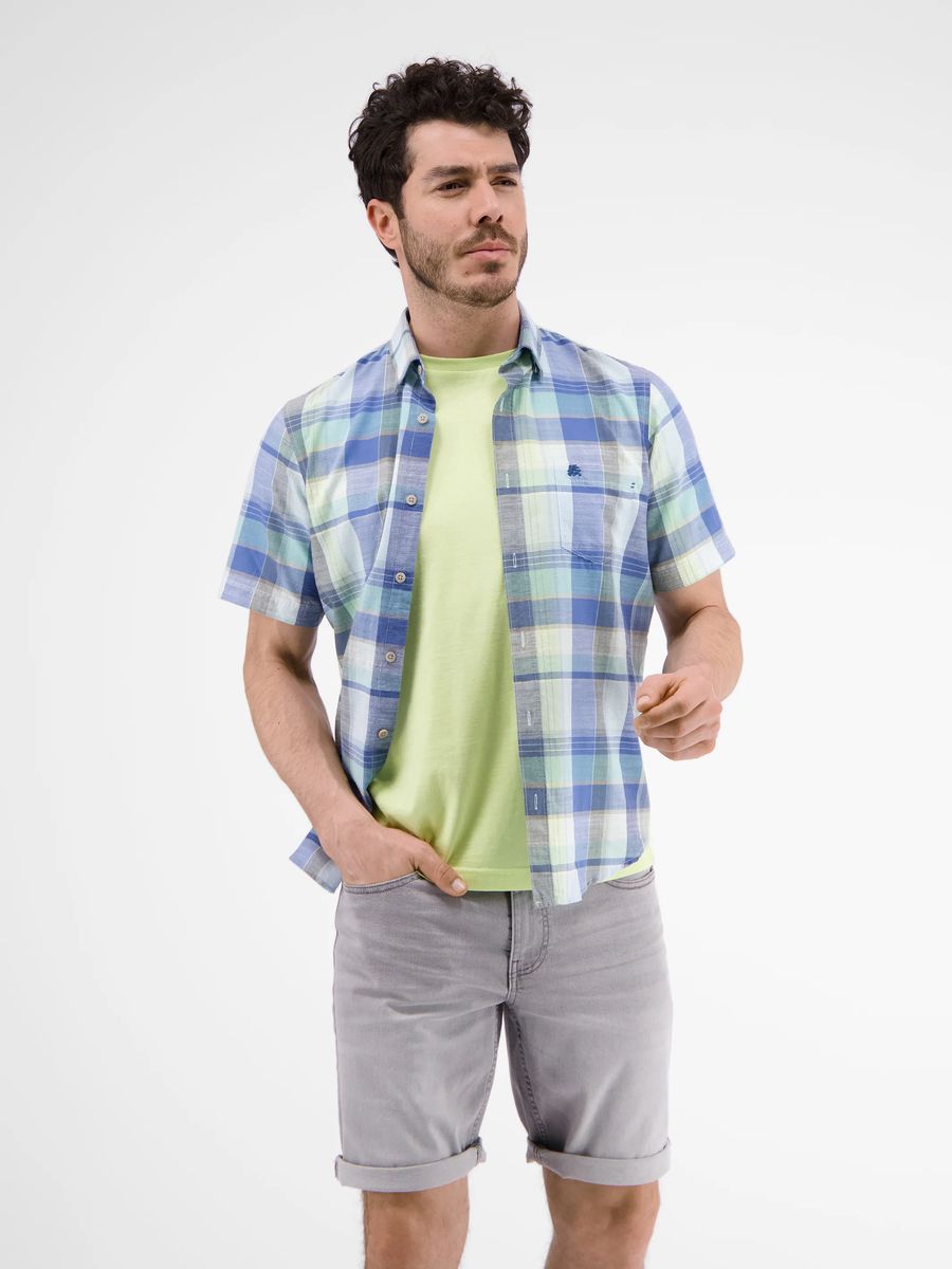 Kurzarm Kariertes Button-Up Hemd