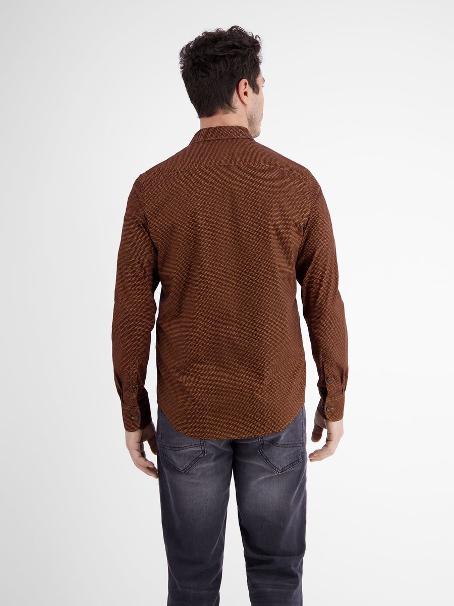 Popeline-Langarmhemd mit Fischgratmuster