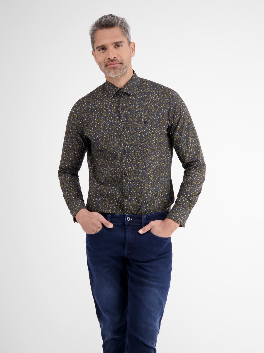 Langarmhemd aus bedrucktem Stretch-Popeline