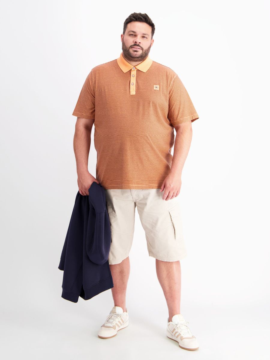 Gestreiftes Baumwoll-Poloshirt in Korallenrot