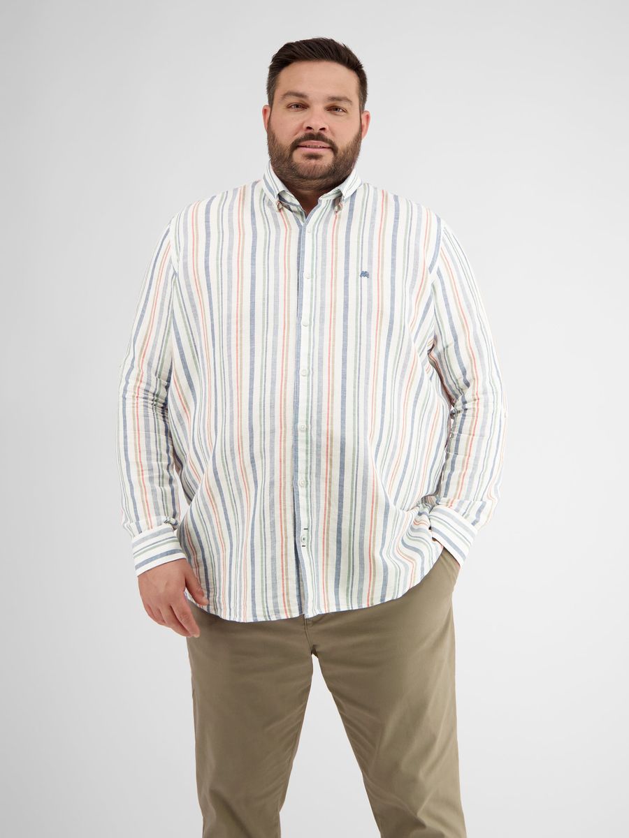 Gestreiftes Leinenmischung Langarmhemd