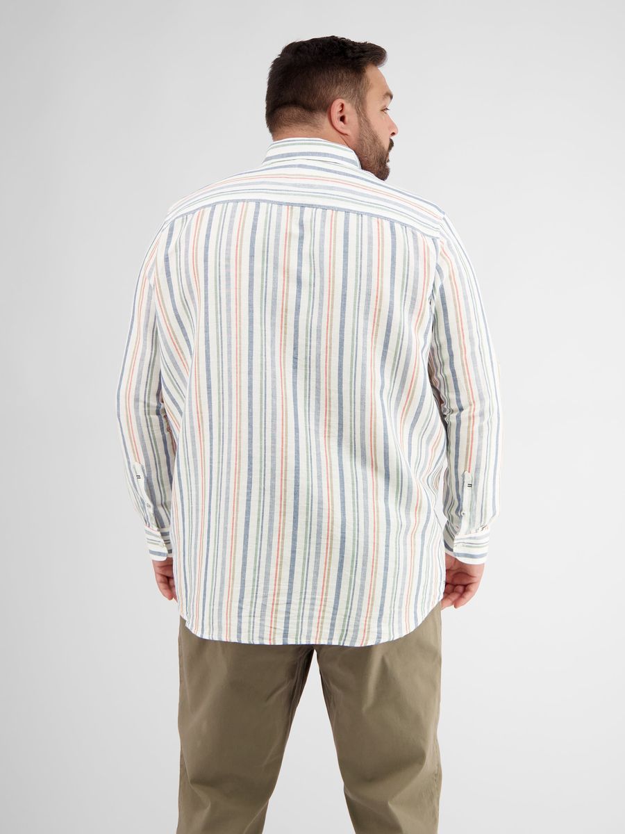 Gestreiftes Leinenmischung Langarmhemd