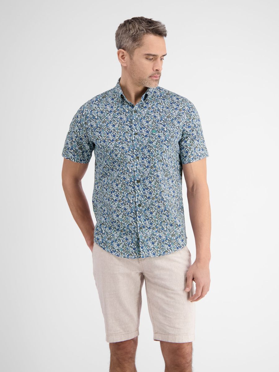 Kurzarmhemd mit floralem Druckknopfverschluss