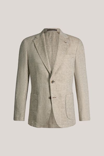 Windsor Giro Braunes Fischgräten-Leinen-Sakko Zwei-Knopf-Reverskragen