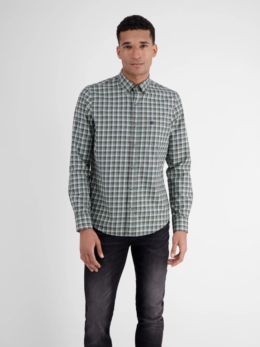 Kariertes Button-Down Langarmhemd