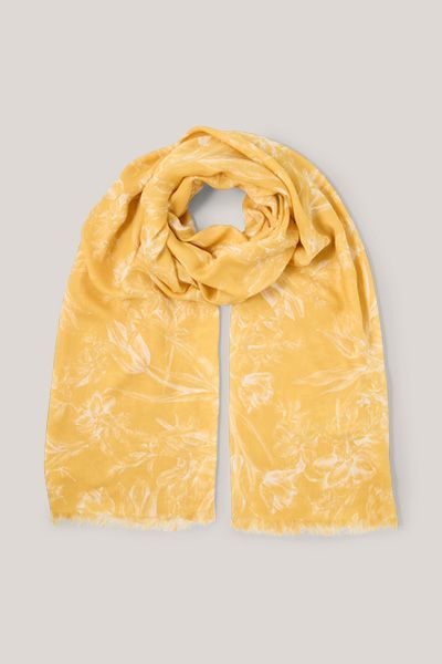 Modal-Schal mit Blumenmuster in Gelb und Ecru, Fransen