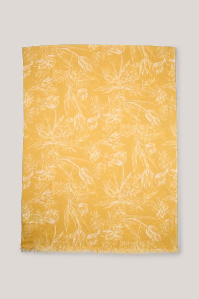 Modal-Schal mit Blumenmuster in Gelb und Ecru, Fransen