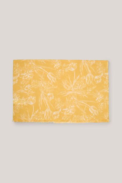 Modal-Schal mit Blumenmuster in Gelb und Ecru, Fransen