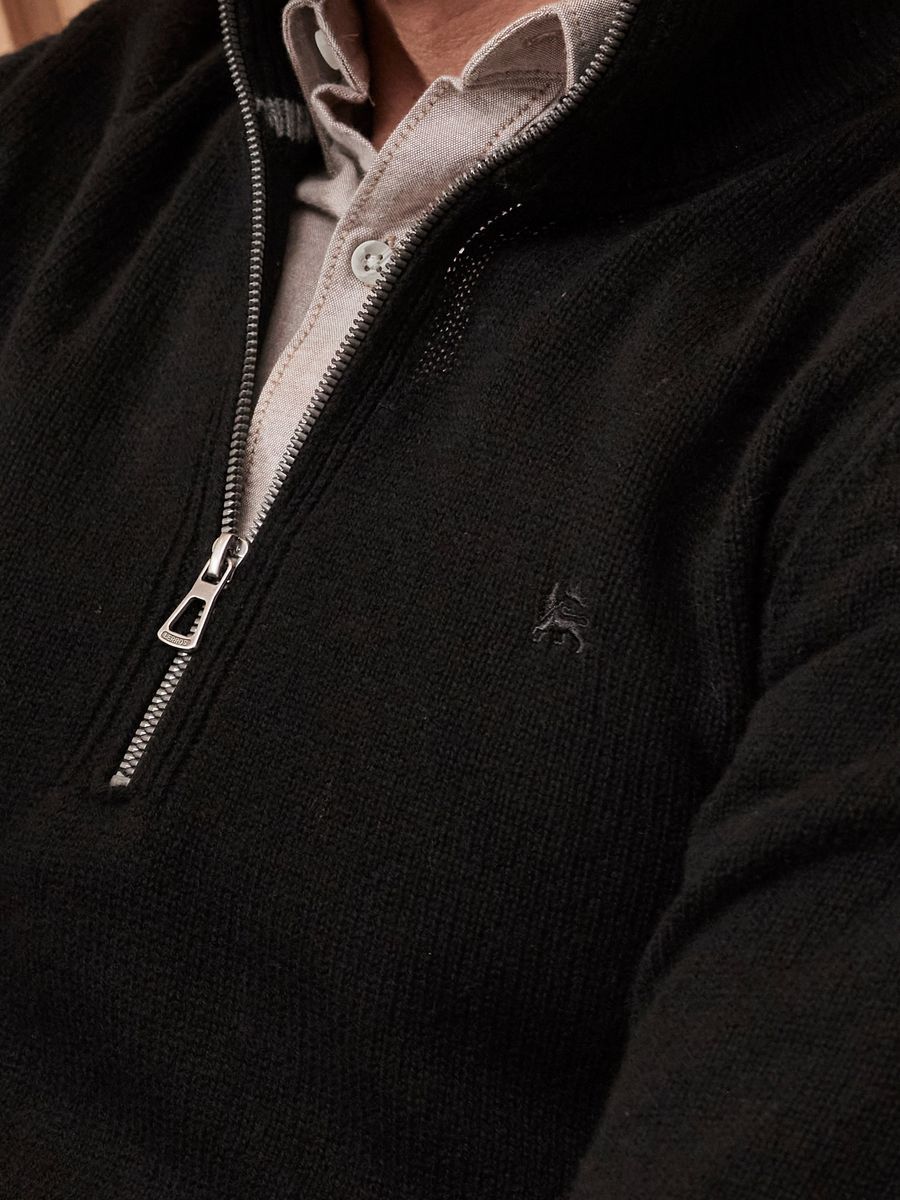 Troyer aus Schurwolle-Kaschmir-Mischung mit halbem Reißverschluss