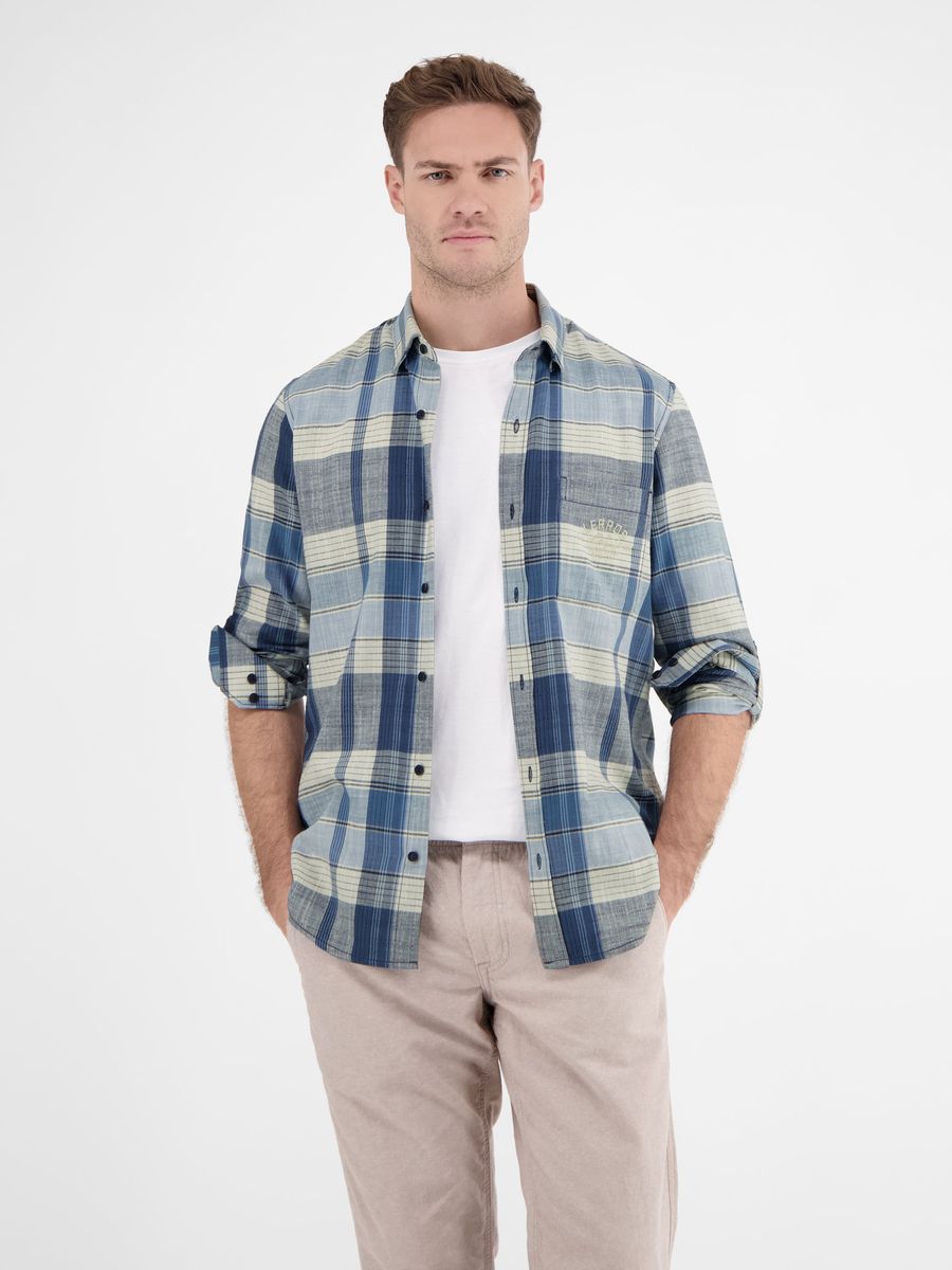 Kariertes Herren Twill Hemd mit Button-Down Kragen