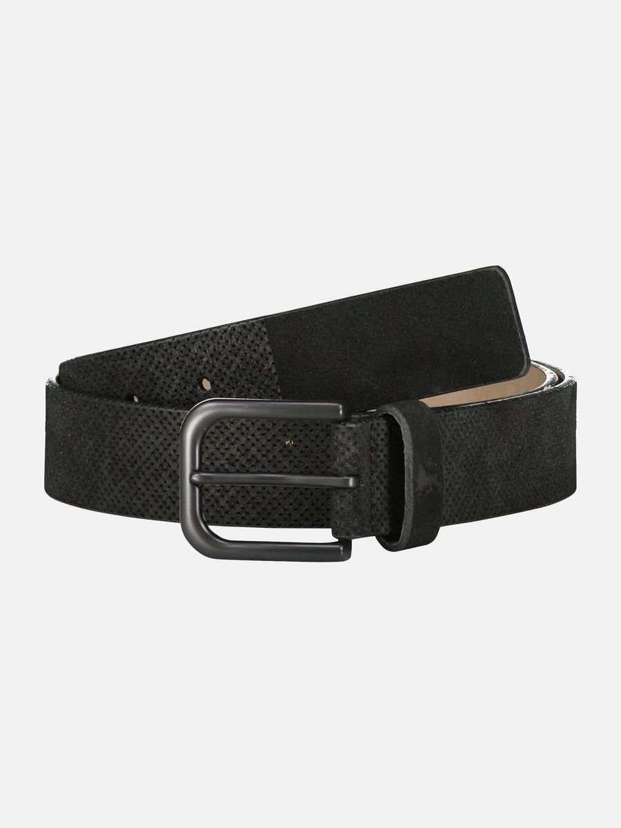 Schwarzer perforierter Gürtel aus Rauhleder