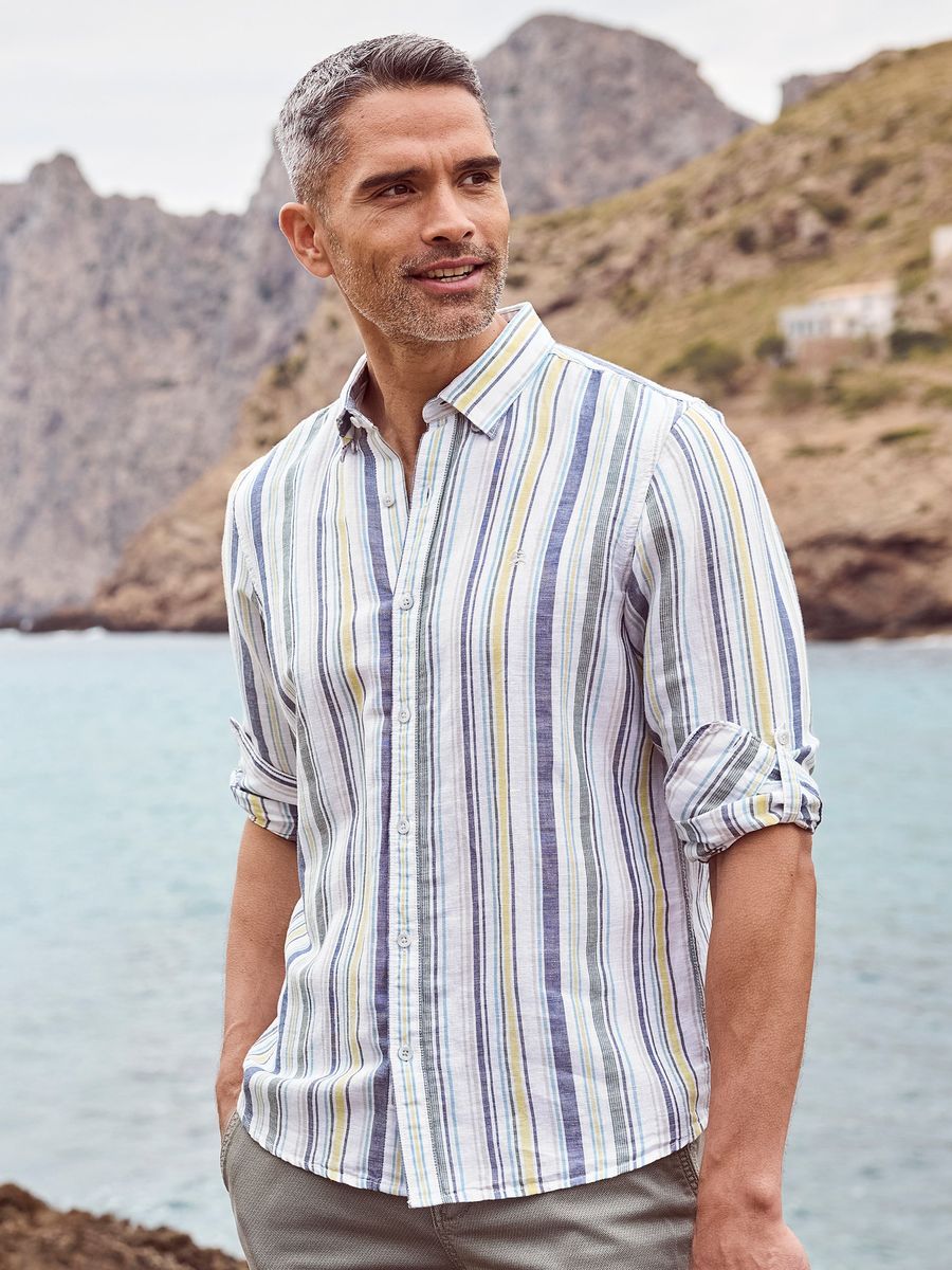 Gestreiftes Langarmhemd aus Leinen-Baumwolle