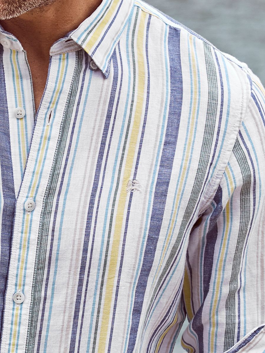 Gestreiftes Langarmhemd aus Leinen-Baumwolle