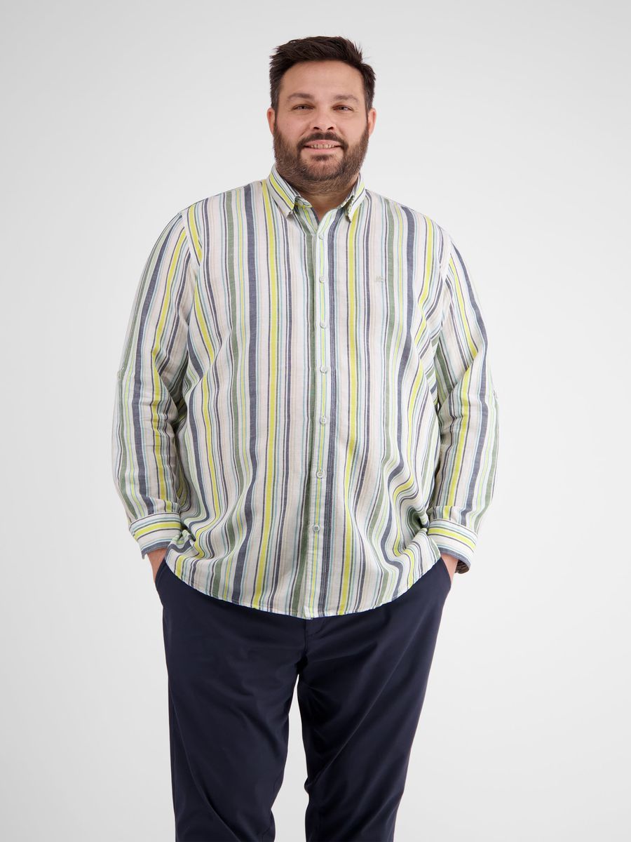 Gestreiftes Leinen-Mischgewebe Button-Down Hemd