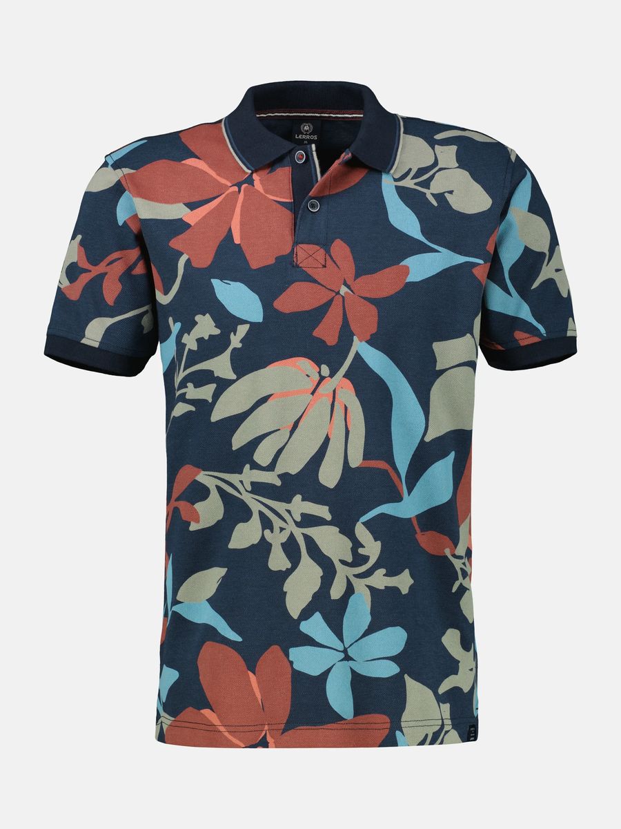 Herren Piqué Poloshirt mit Blumenmuster