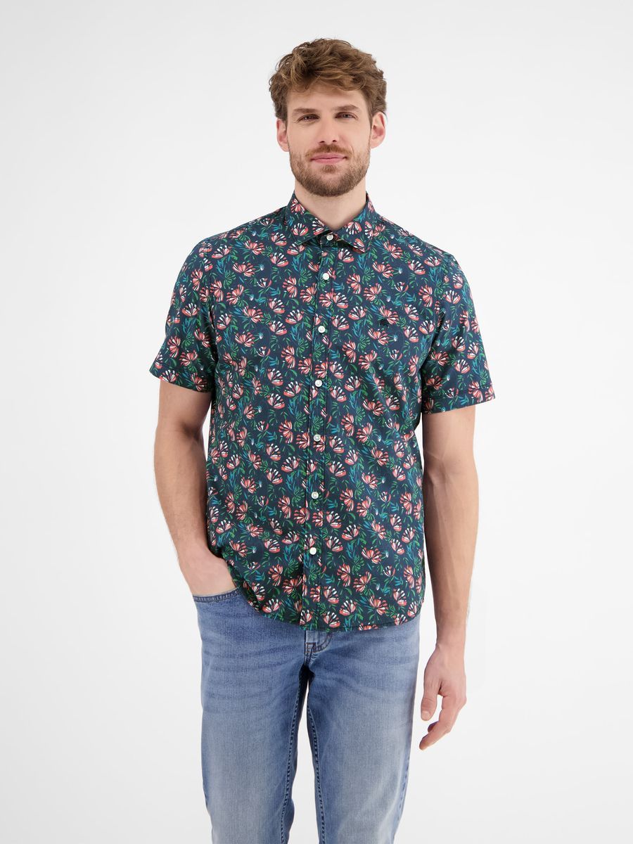 Herren Poplin-Stretchhemd mit floralem Muster