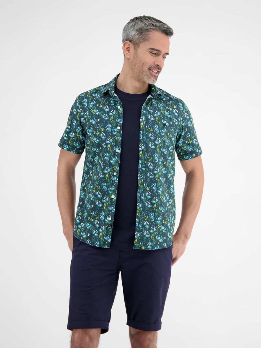 Herren Poplin-Stretchhemd mit floralem Muster