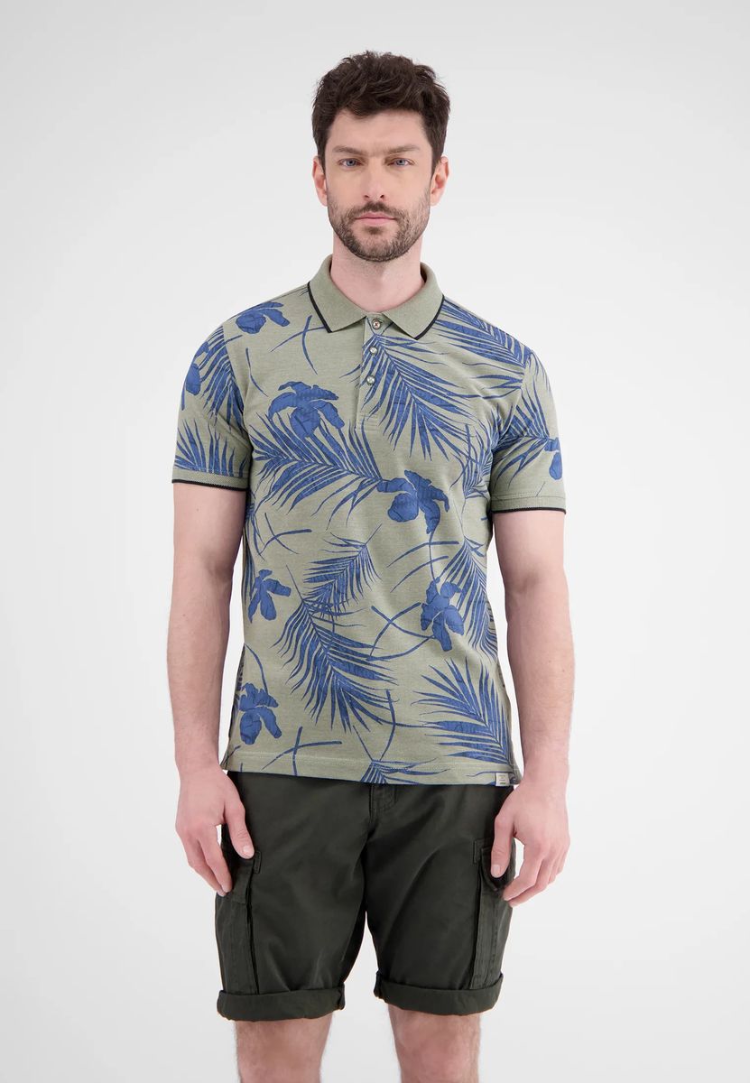 Piqué Poloshirt mit tropischem Blumenmuster