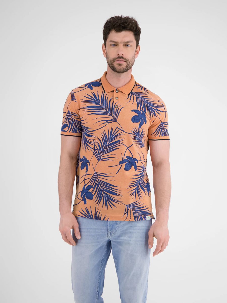 Piqué Poloshirt mit tropischem Blumenmuster