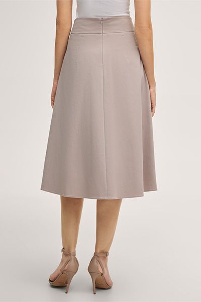 Baumwoll Gabardine A-Linien Midi Rock in Taupe mit Falten