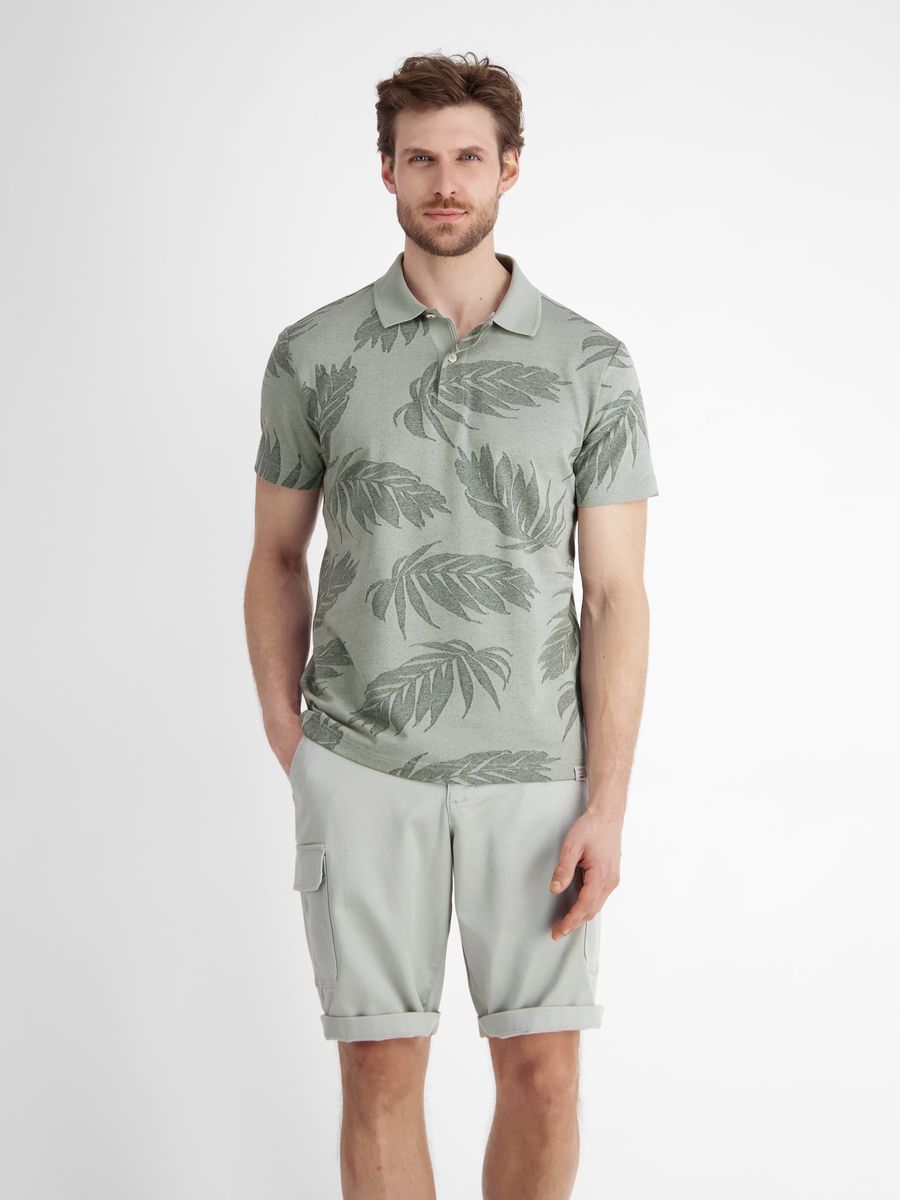 Baumwoll-Polohemd mit Blattdruck
