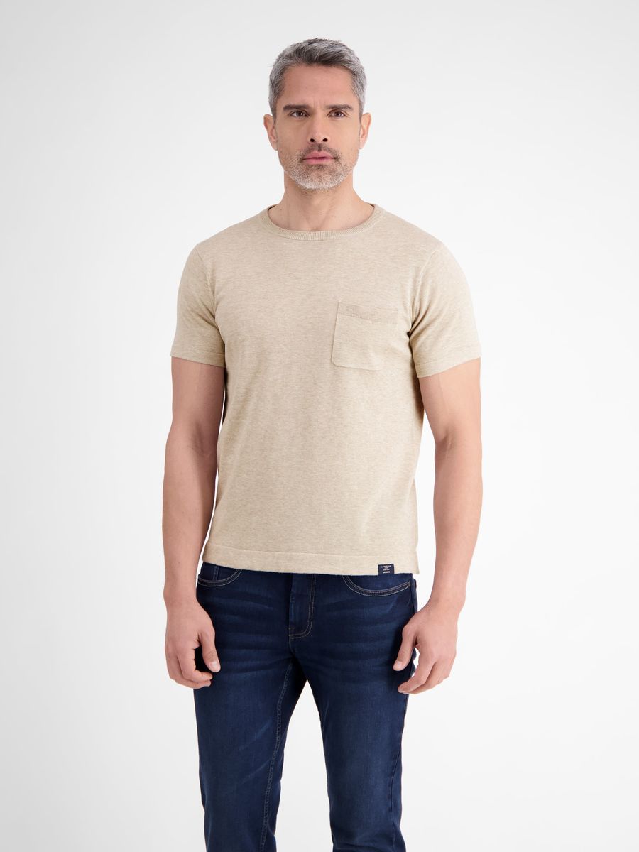 Struktur-Strick T-Shirt mit Brusttasche
