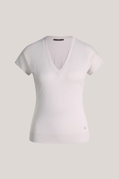 Unifarbenes Lyocell Baumwoll V-Ausschnitt Damen T-Shirt in Beige