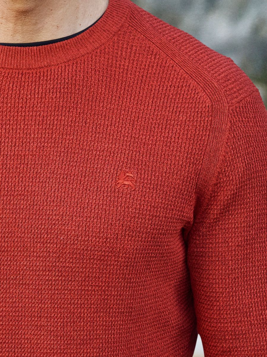 Strukturierter Baumwoll-Pullover mit Rundhalsausschnitt