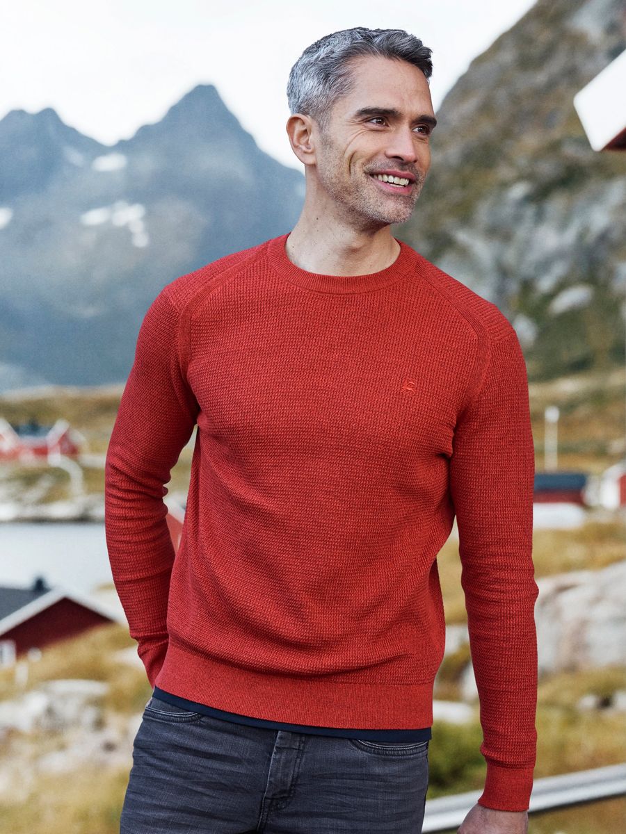 Strukturierter Baumwoll-Pullover mit Rundhalsausschnitt