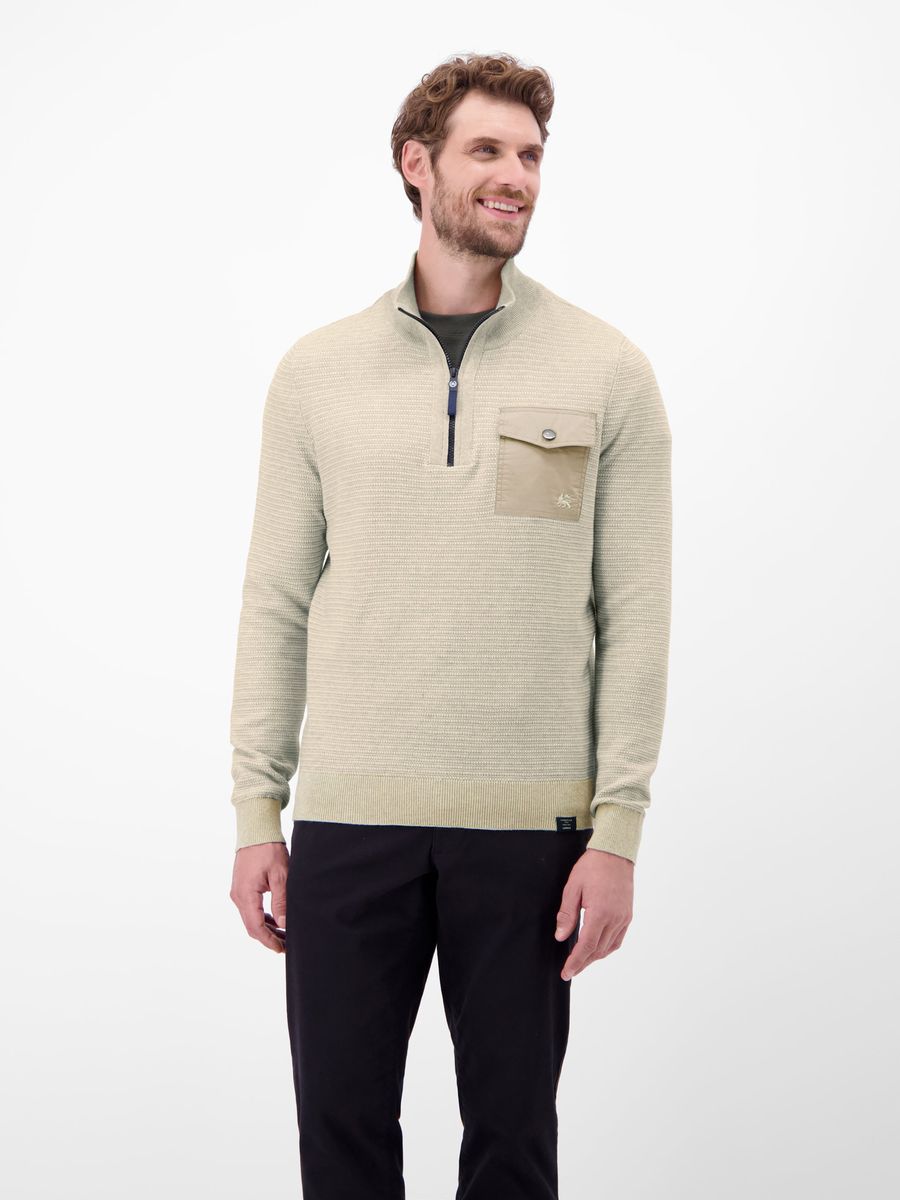 Strukturierter Strickpullover mit halbem Reißverschluss