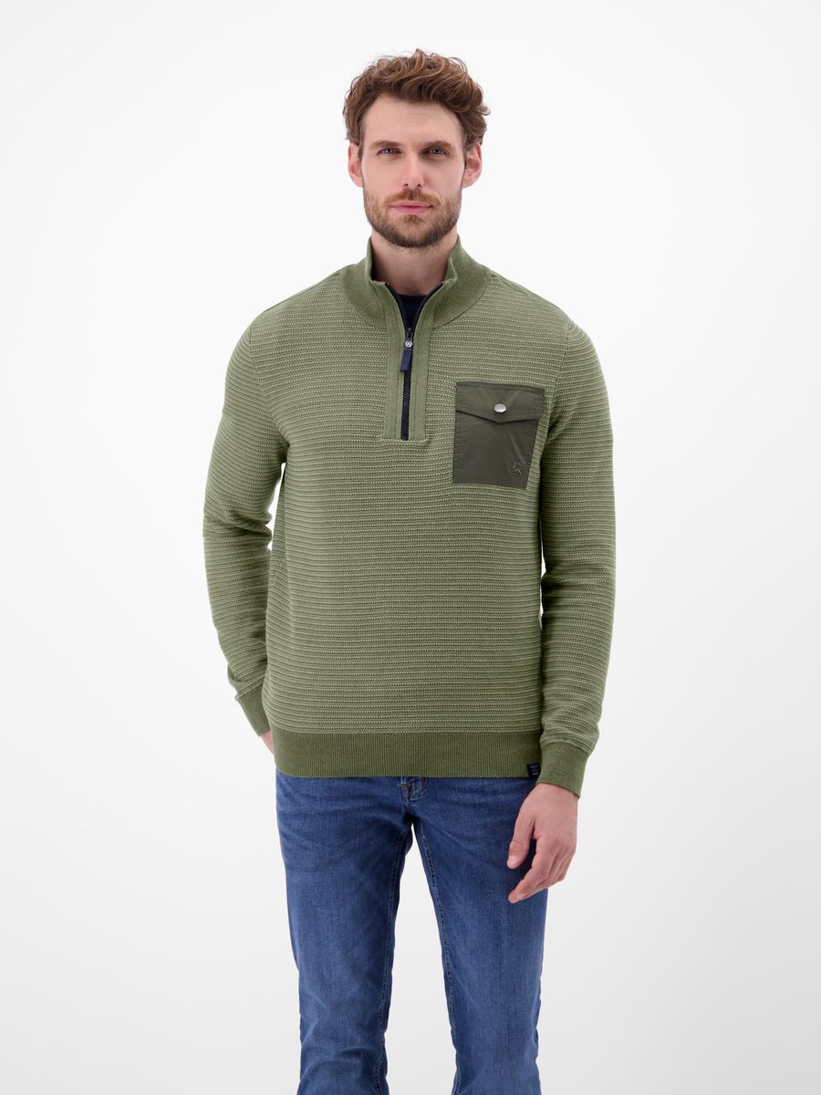 Strukturierter Strickpullover mit halbem Reißverschluss