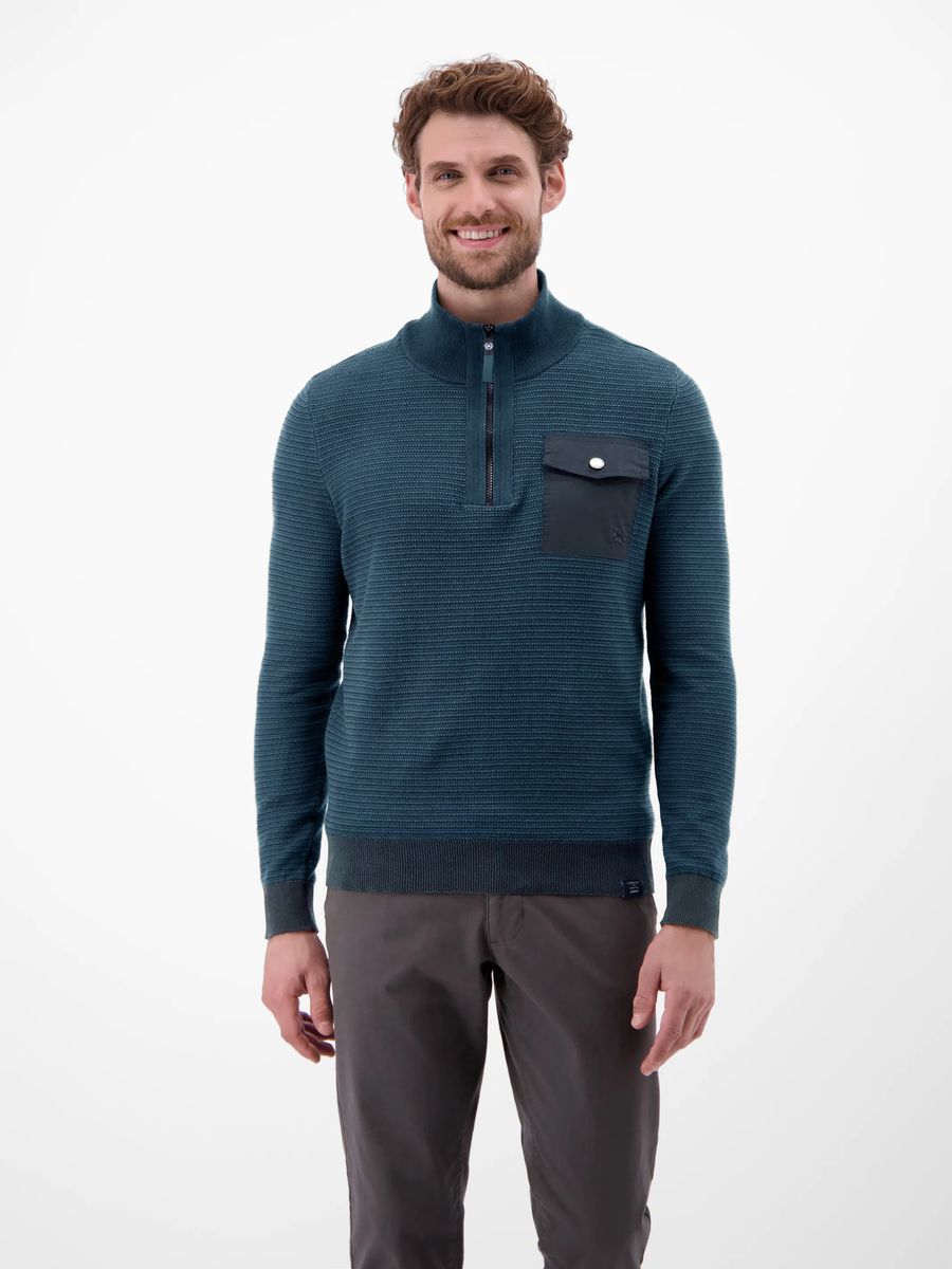 Strukturierter Strickpullover mit halbem Reißverschluss