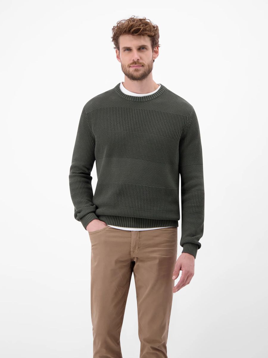 Strukturierter Baumwoll-Strickpullover mit Rundhalsausschnitt