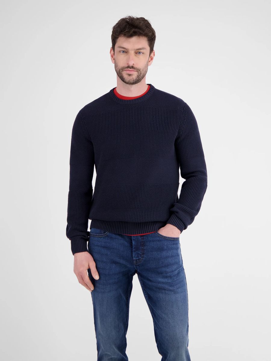 Strukturierter Baumwoll-Strickpullover mit Rundhalsausschnitt