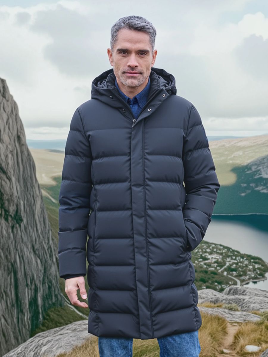 Langer Steppparka mit Kapuze
