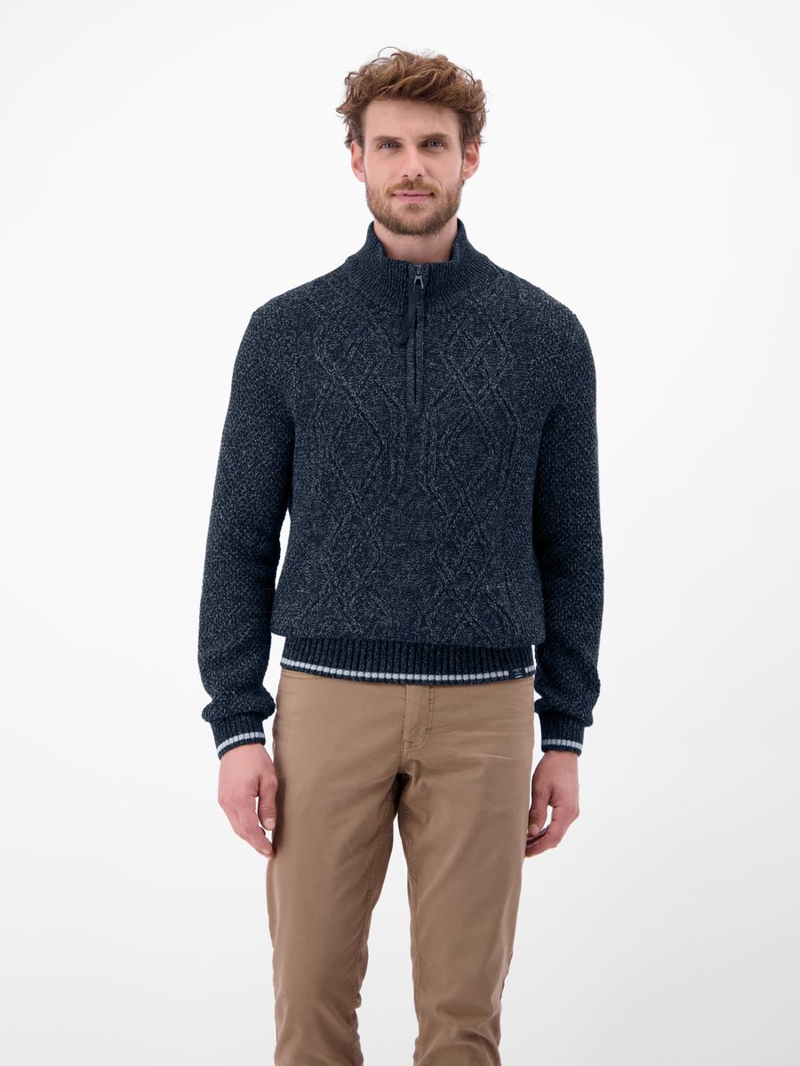 Strukturierter Strickpullover mit halbem Reißverschluss