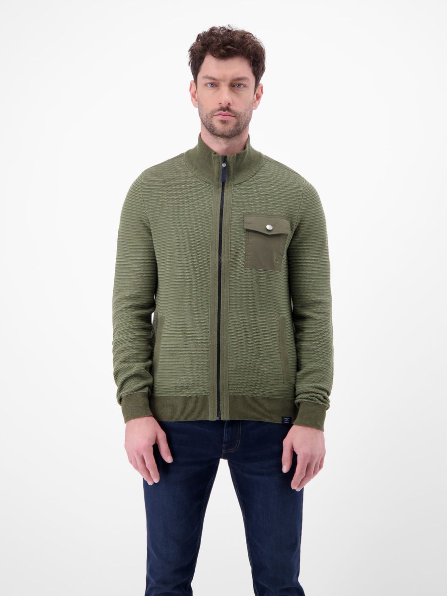 Sportliche Herren Strickjacke mit Reißverschluss in Olivgrün