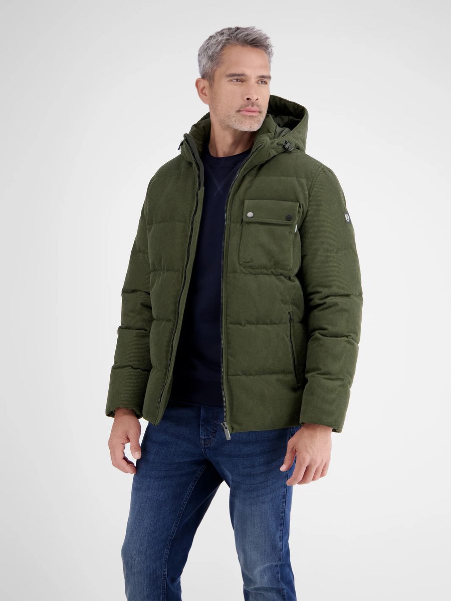 Cordjacke mit Kapuze und Wattierung