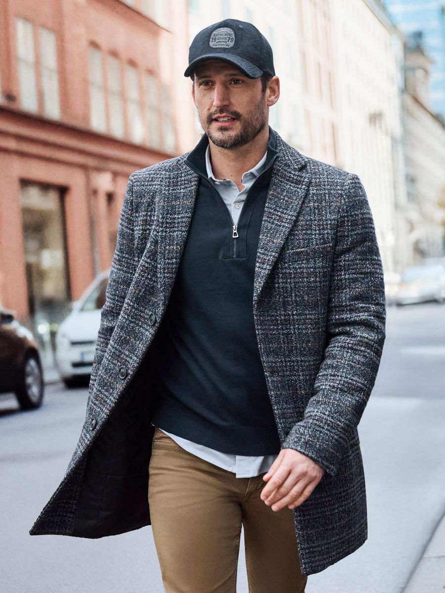 Eleganter Mantel aus Wollmischung mit Karomuster