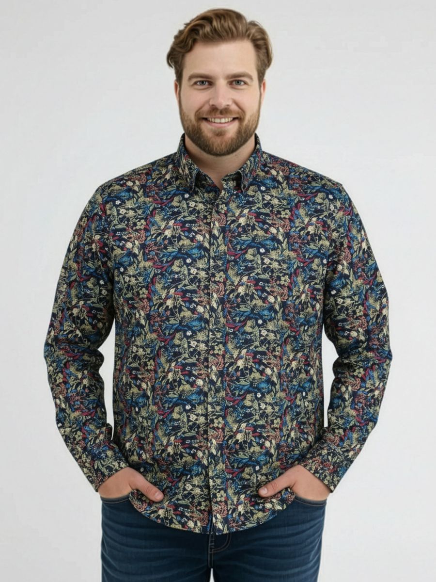 Gemustertes Baumwoll-Popeline Langarmhemd