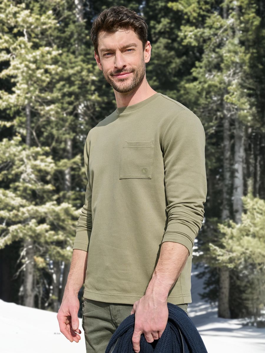Texturiertes Langarm-Sweatshirt mit Rundhalsausschnitt