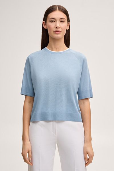 Hellblaues T-Shirt aus Lyocell-Baumwoll-Mischung mit Raglanärmeln