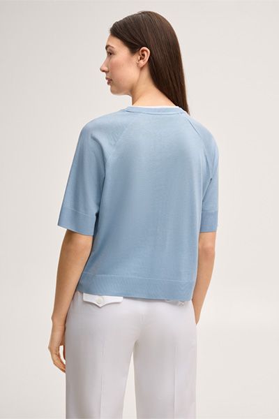 Hellblaues T-Shirt aus Lyocell-Baumwoll-Mischung mit Raglanärmeln